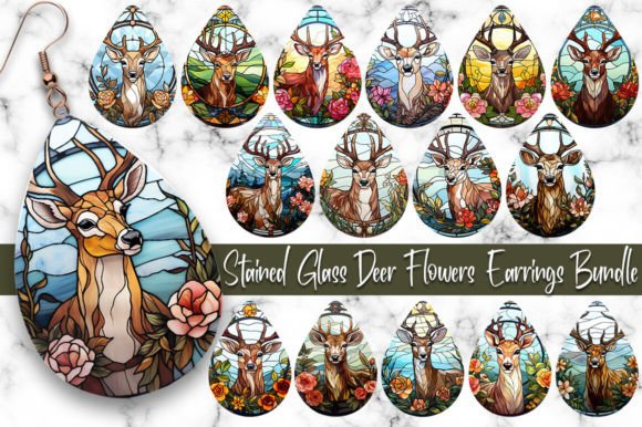 Capturing Nature's Intricacy: The Stained Glass Deer Flowers Earrings Bund