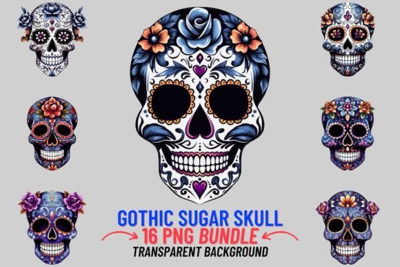 Embrace the Macabre Beauty of Gothic Sugar Skulls Sublimation Clipart