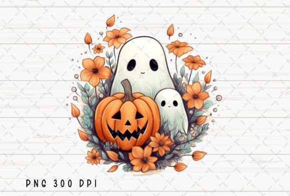Ghost Pumpkin Floral Fall Halloween PNG for Your Projects