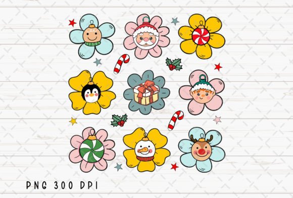 Groovy Christmas Retro Flowers PNG: A Festive Design Asset
