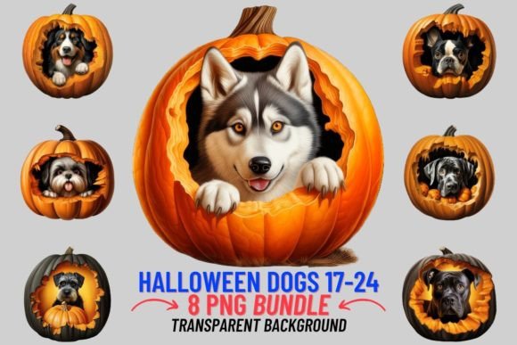 Halloween Pumpkin Dogs Sublimation 17-24: A Whimsical Design Asset