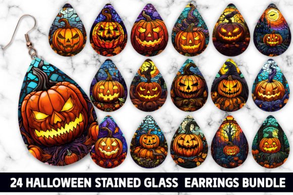 Halloween Stained Glass Pumpkin Earrings: A Digital Design Asset