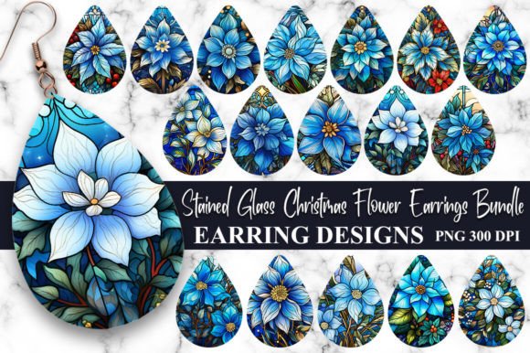 Stained Glass Christmas Earrings Bundle: Festive Digital Art
