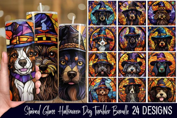 Stained Glass Halloween Dog Tumbler Bund: A Creative Asset for Seasonal Design