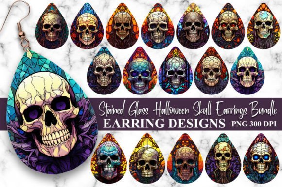 Stained Glass Halloween Skull Earrings for Digital Creatives