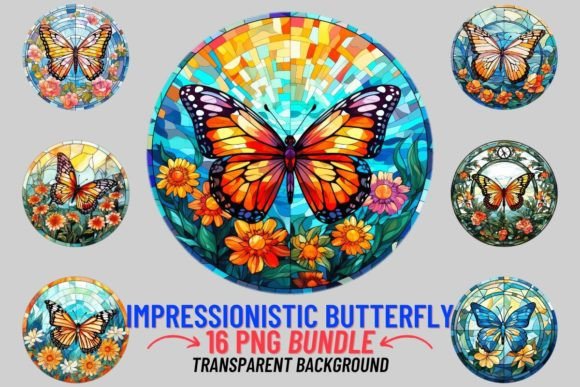 Stained Glass Impressionistic Butterflies: A Sublimation Collection