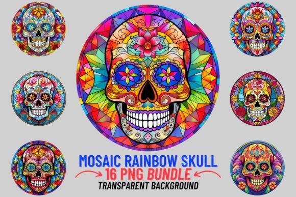 Stained Glass Rainbow Sugar Skulls: A Digital Art Collection