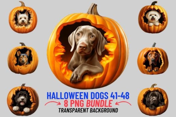 Whimsical Halloween Pumpkin Dogs Sublimation Designs